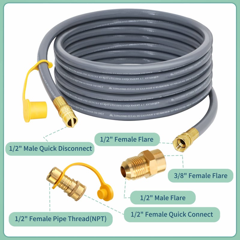Azdele Upgraded 24 Feet 1/2 Inch Natural Gas Hose propane hose extension kit with quick connect fittings fit for weber grill gas conversion kit BBQ, Pizza Oven, Patio Heater and More NG Appliance - CSA - Image 3